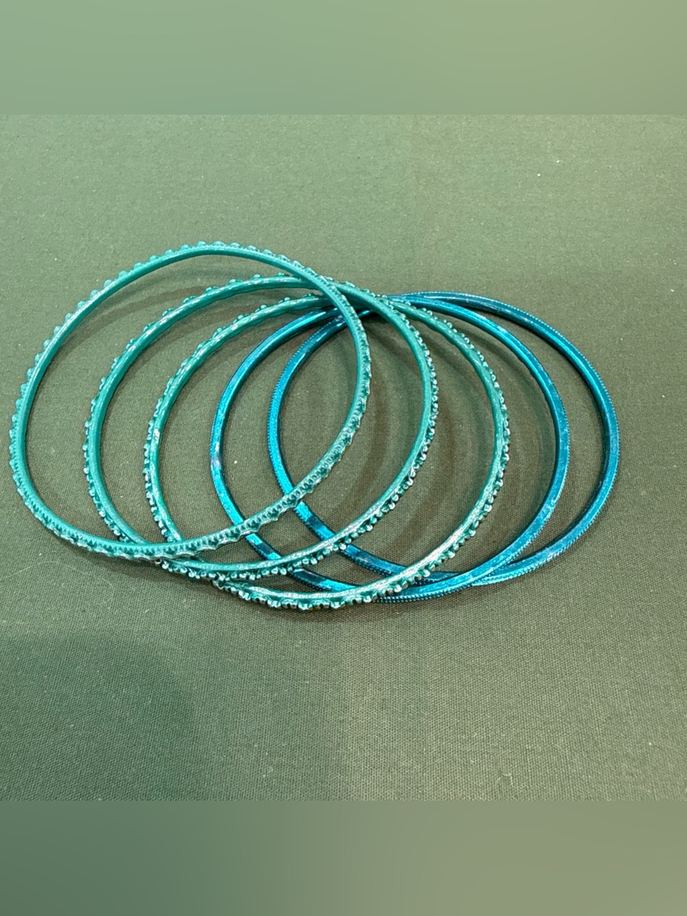 Teal Crystal Accent Bangle Bracelets - Set of 5